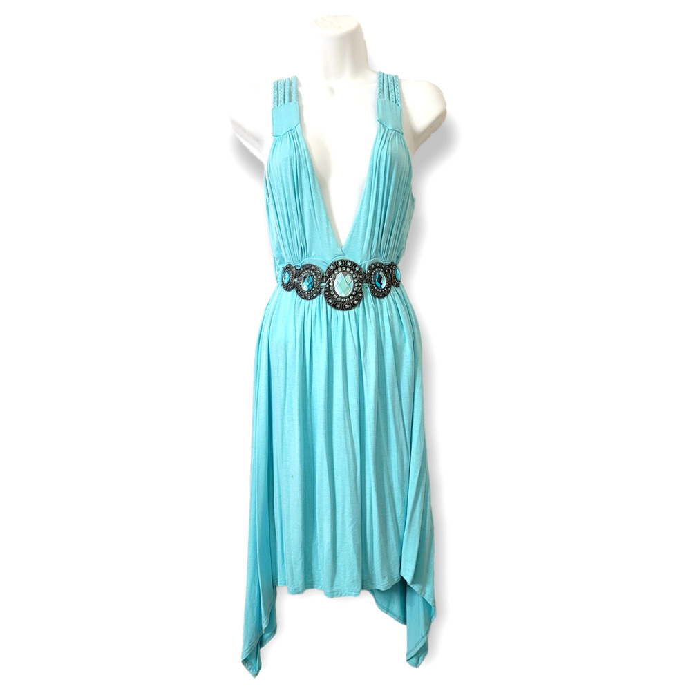 Love & Love GORGEOUS Light Blue Low V Neckline Empire Waist Sleeveless Dress M